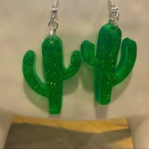 Dark green handmade cactus earrings